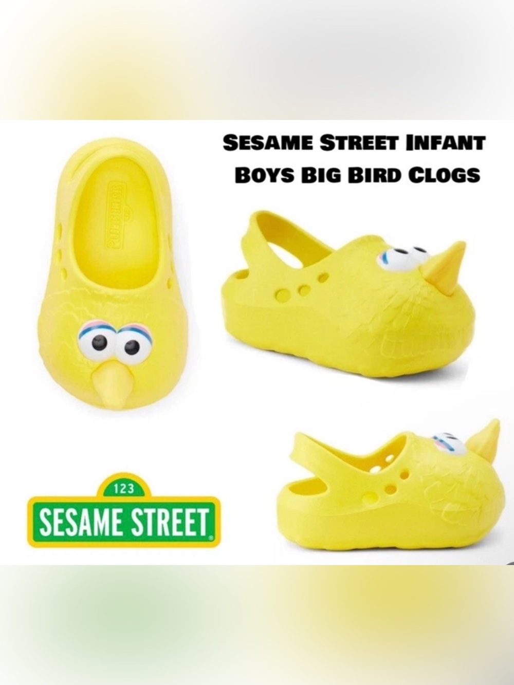 Sesame Street  Big Bird Waterproof Clog Shoes toddler size 3